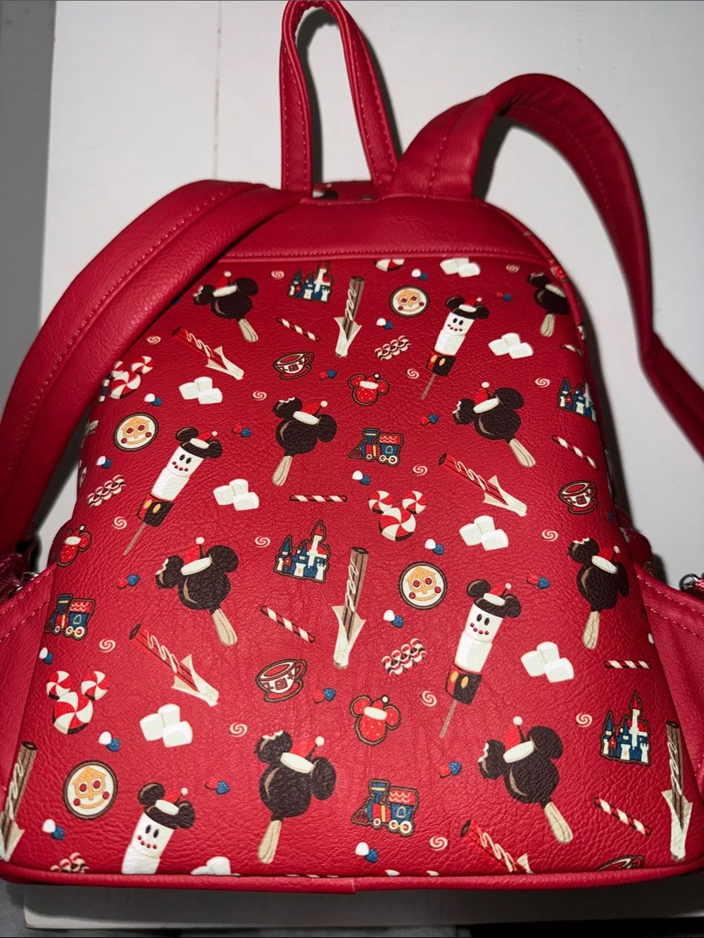 Loungefly Red Disney Parks Mini Backpack with Holiday Icons